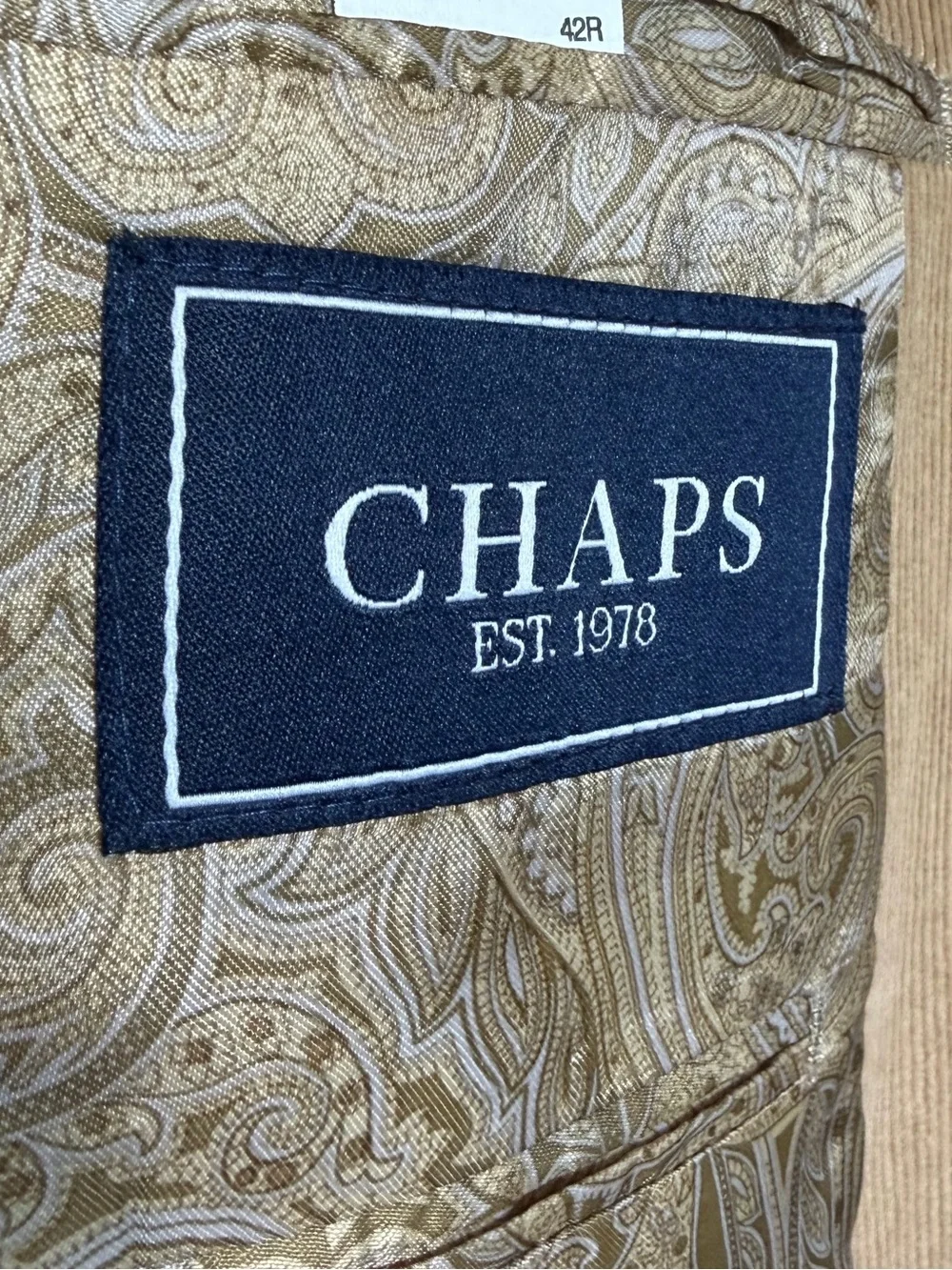 Chaps Mens 42R Tan Corduroy Sport Coat Blazer 2 Button Cotton Classic Fit